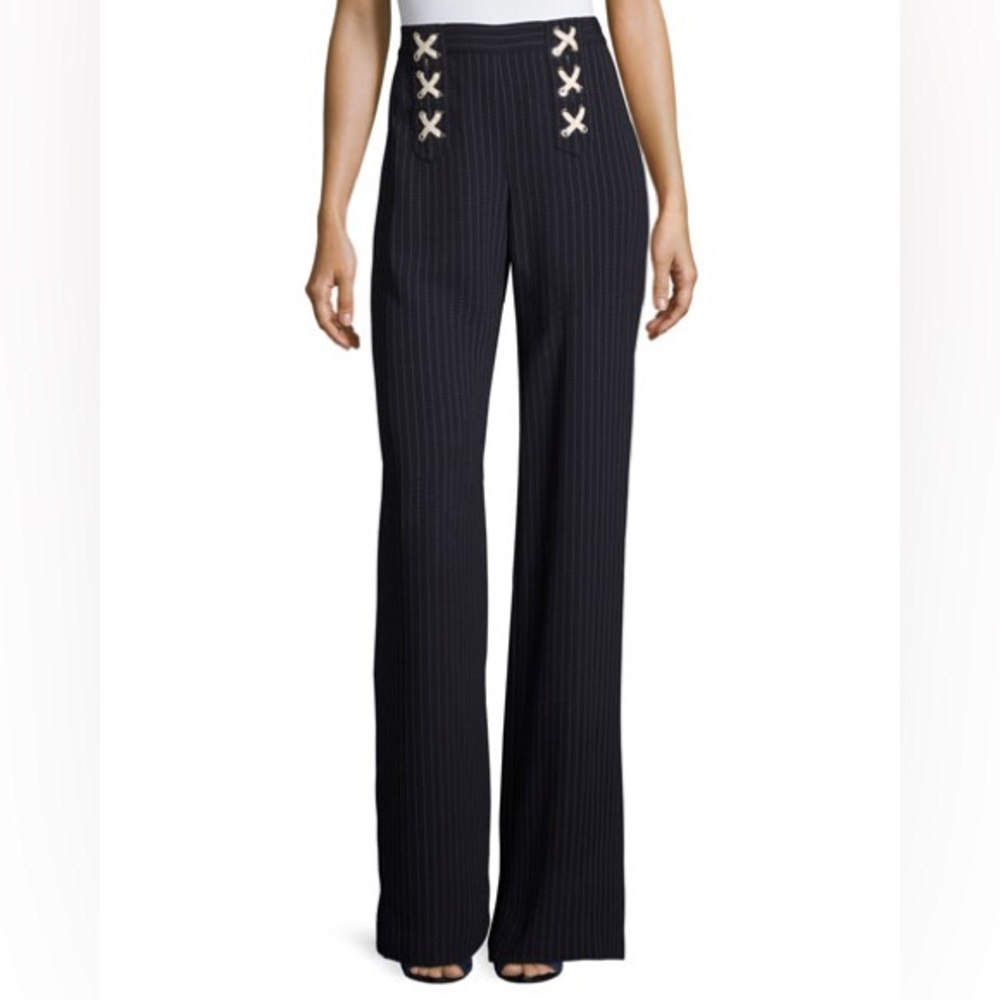 Veronica Beard  Quinn Striped Lace-Up Wide-Leg Pants